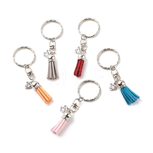 Faux Suede Tassel & Tibetan Style Alloy Pendant Keychain KEYC-JKC00342-1