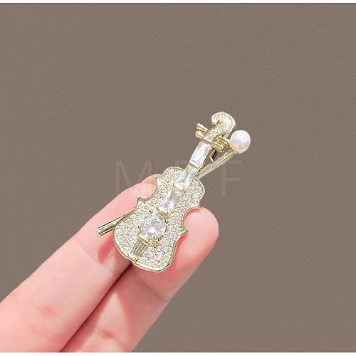 Musical Instrument Alloy Rhinestone Brooch JEWB-PW0003-07-1