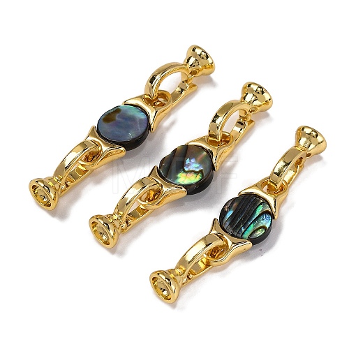 Rack Plating Brass and Abalone Shell Flod Over Clasps KK-B103-16G-1