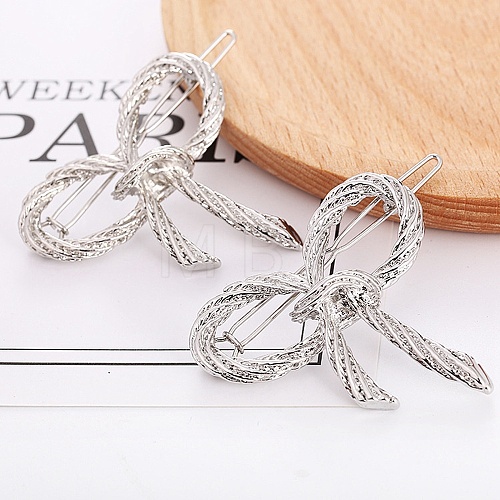 Bowknot Alloy Hair Barrettes AJEW-A056-03B-P-1