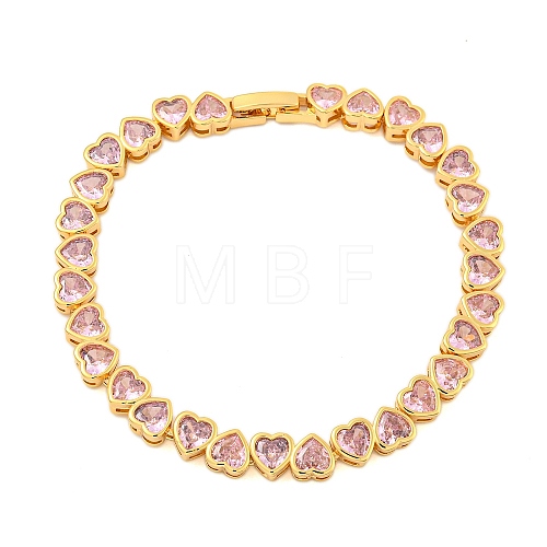 Rack Plating Brass Pave Cubic Zirconia Heart Link Bracelets BJEW-Q347-05G-05-1