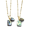 Natural Paua Shell Rectangle Heart Pendant 304 Stainless Steel Satellite Chain Necklaces for Women NJEW-JN06186-2