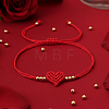 Adjustable Handmade Heart Adjustable Nylon Red String Bracelets with Brass Beads KE0990-4