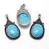 Oval Antique Silver Zinc Alloy Natural & Synthetic Mixed Stone Big Pendants G-F228-27-FF-2