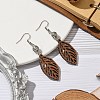 Leaf Natural Walnut Wood Dangle Earrings EJEW-JE06102-01-2