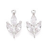 Brass Pave Clear Cubic Zirconia Leaf Links Connector Charms KK-D024-08S-3