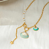 Summer Beach 304 Stainless Steel Enamel Shell Shape Pendant Necklaces with White Plastic Pearl for Women WGC94A0-01-4