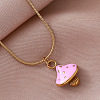 Autumn 304 Stainless Steel Enamel Pink Mushroom Pendant Necklaces for Women Men LI8986-1