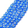 Flat Round Evil Eye Lampwork Bead Strands LAMP-R118-05-1