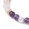 Natural Amethyst & Rose Quartz  & Shell Pearl Round Beads Stretch Bracelets for Women BJEW-JB12229-02-4