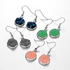 Silver Color Plated Flat Round Brass Druzy Resin Dangle Earrings EJEW-JE01664-1