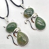 Natural Indian Agate Alloy Cat Shape Pendant Necklaces KJ2639-17-1