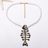 Summer Beach Alloy Enamel Fishbone Pendant Twisted Polyester Cord Pendant Necklaces for Women WG1415D-02-1