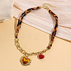Alloy Enamel and Plastic Heart Pendant Leopard Print Cloth Scarf Necklacess for Women WG2FAF8-03-2