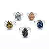 Electroplate Natural Druzy Quartz Crystal Finger Rings RJEW-I055-P-RS-1