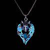 Luminous Glow In The Dark Enamel Wolf Pendant Necklace with Synthetic Turquoise Beaded X-LUMI-PW0006-66A-1