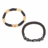 2Pcs 2 Style Coconut & Natural Larvikite & Watermelon Stone Glass Stretch Bracelets Set BJEW-JB07832-4