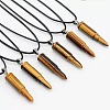 Natural Tiger Eye Bullet Shaped Pendant Black PU Leather Vintage Punk Style Hip Hop Necklaces for Men QC5862-3