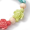 Beach Tortoise Handmade Procelain & Wood Round Beaded Stretch Bracelets BJEW-JB10299-02-4