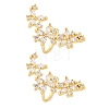 Flower Brass Micro Pave Clear Cubic Zirconia Cuff Earrings EJEW-K305-03G-4