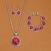 Flat Round Alloy with Synthetic Turquoise Pendant Necklaces & Dangle Earrings & Link Bracelets Sets WGD1135-02-1