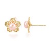 Flower Brass Natural Pearl Stud Earrings PEAR-N017-07F-3