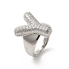 Letter Brass Micro Pave Clear Cubic Zirconia Open Cuff Ring for Women RJEW-N046-03Y-P-1