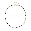 Faceted Dyed Natural Agate Round Beads & 304 Stainless Steel Tiny Cross Handmade Link Chain Necklaces NJEW-JN05842-02-4