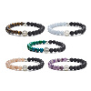 Natural & Synthetic Mixed Gemstone & Alloy Saint Benedict Medal Beaded Strech Bracelet for Women BJEW-JB09344-1