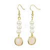 Shell Pearl & Natural Rose Quartz Dangle Earrings EJEW-JE05995-1