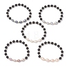 Natural Lava Rock & Cultured Freshwater Pearl Beads Stretch Bracelets for Women BJEW-JB12868-4