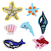 7Pcs 7 Styles Ocean Theme Glass Seed Beads Sew on Patches PATC-PH0001-89-1
