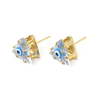 Triangle Glass with Enamel Evil Eye Stud Earrings EJEW-P210-01G-10-1