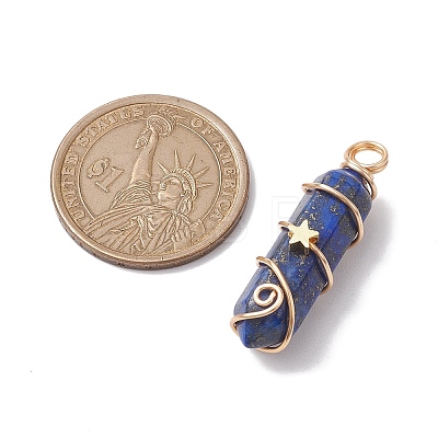 Natural Lapis Lazuli Double Terminal Pointed Pendants PALLOY-JF02672-04-1