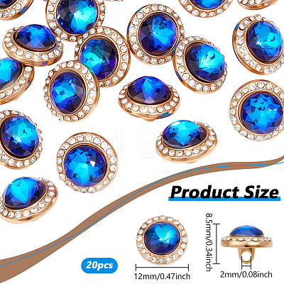 20Pcs 1-Hole Flat Round Zinc Alloy Rhinestones Buttons ALRI-NB0001-20C-1
