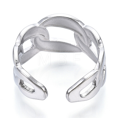304 Stainless Steel Curb Chains Shape Open Cuff Ring RJEW-N040-12-1