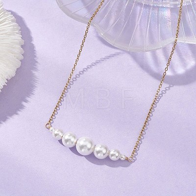 Shell Pearl Graduated Round Beaded Pendant 304 Stainless Steel Cable Chain Necklaces for Women NJEW-JN05748-1
