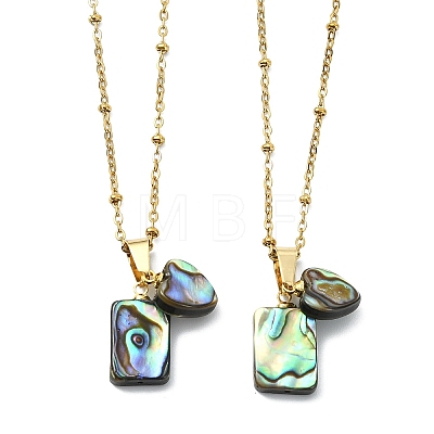 Natural Paua Shell Rectangle Heart Pendant 304 Stainless Steel Satellite Chain Necklaces for Women NJEW-JN06186-1