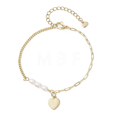 Brass Heart Charm Bracelets BJEW-JB12712-1