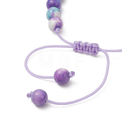 Dyed Natural Ocean White Jade & Synthetic Ocean White Jade & Dyed Turquoise Round Beads Braided Bead Bracelets for Women BJEW-JB13118-1