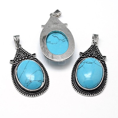 Oval Antique Silver Zinc Alloy Natural & Synthetic Mixed Stone Big Pendants G-F228-27-FF-1