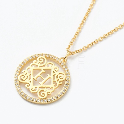 Brass Micro Pave Clear Cubic Zirconia Pendant Necklaces NJEW-J059-01H-1