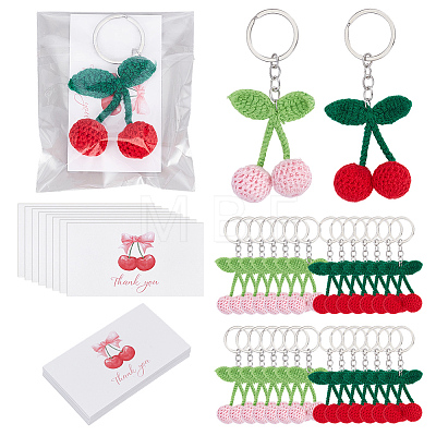 30Pcs 2 Colors Polyester Crochet Cherry Keychains KEYC-MA00012-1