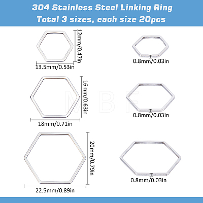 SUNNYCLUE 60Pcs 3 Sizes 304 Stainless Steel Linking Ring STAS-SC0007-47-1