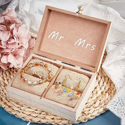 Rectangle Mr and Mrs Wooden Rustic Wedding Double Ring Box OBOX-FH0001-01-1