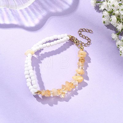Heated Natural Citrine Chip Beads & Glass Seed Beads Beaded Bracelets for Women BJEW-JB14137-03-1