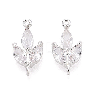 Brass Pave Clear Cubic Zirconia Leaf Links Connector Charms KK-D024-08S-1