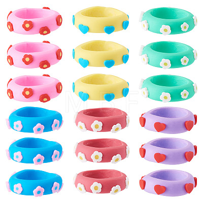 24Pcs 6 Colors Handmade Polymer Clay Finger Rings CLAY-TA0002-12-1