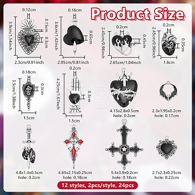 24Pcs 12 Styles Gothic Alloy Black Enamel Chandelier Component Links FIND-OC0014-13-1