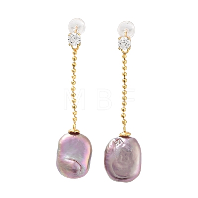 Rectangle Natural Pearl Earrings for Women EJEW-E303-05G-1
